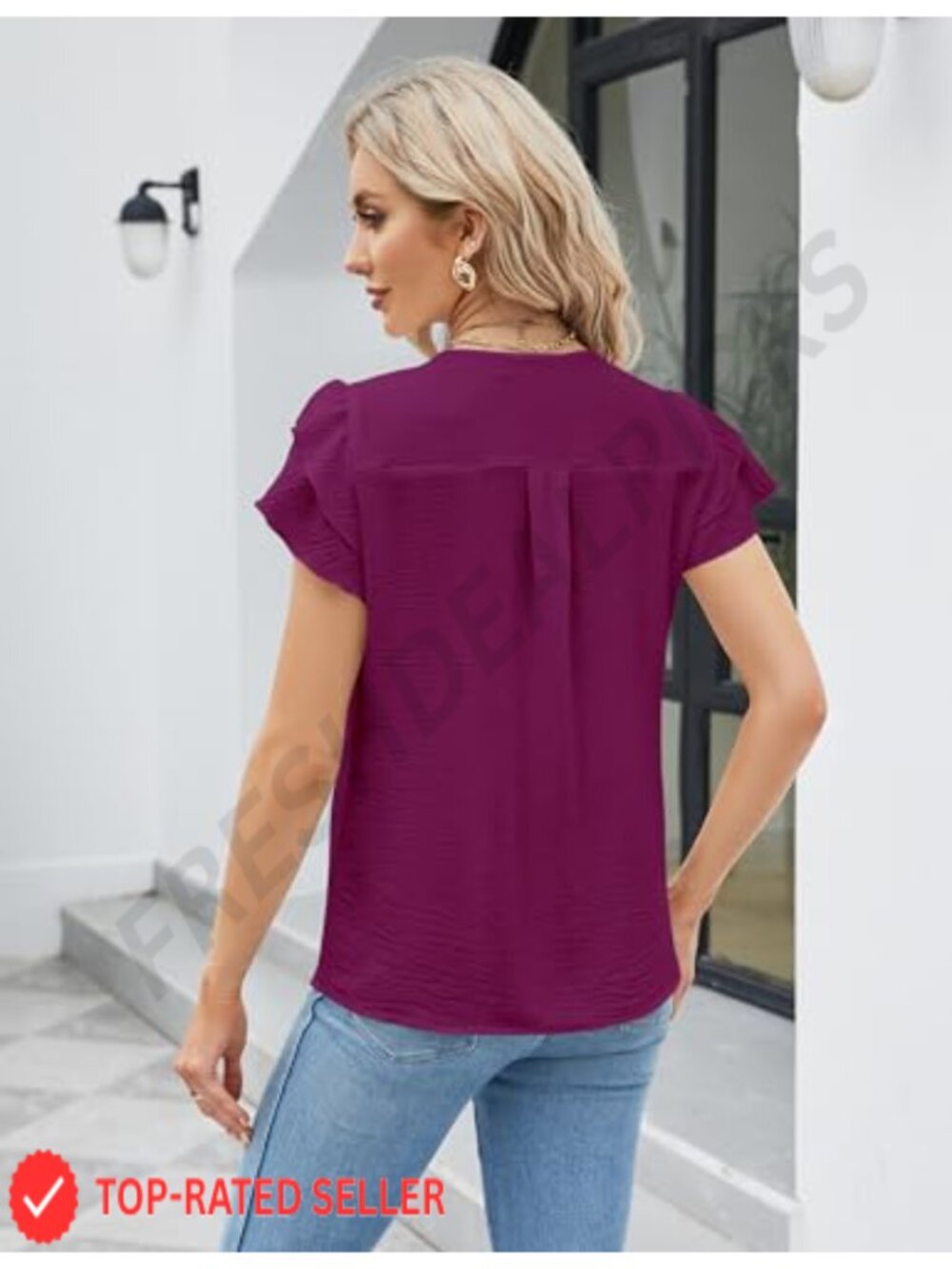 Dressy Casual Short Sleeve V Neck Blouse Business Work Summer Top - Picture 2 of 6